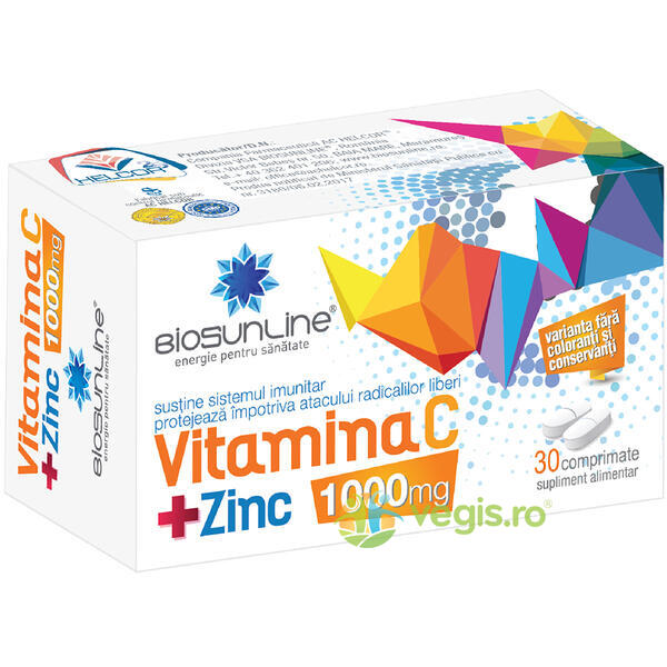 Vitamina C 1000mg + Zinc 30cpr, BIOSUNLINE, Vitamina C, 1, Vegis.ro