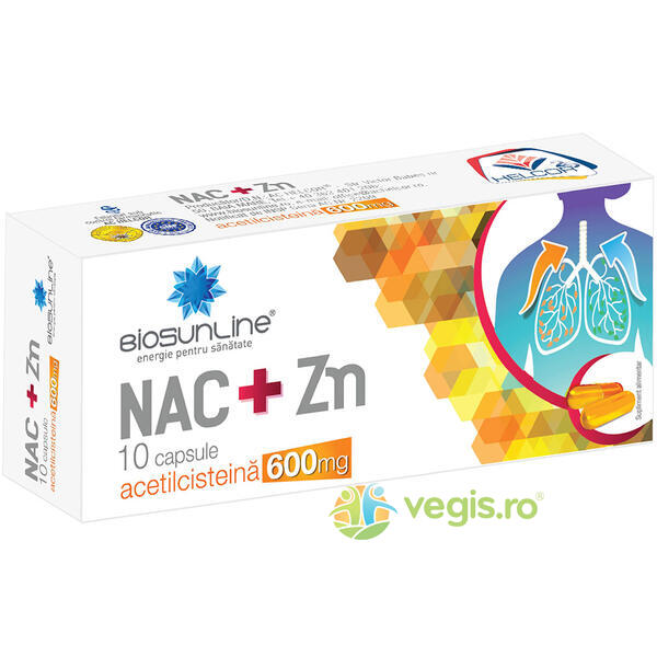 NAC + Zinc 600mg 10cps, BIOSUNLINE, Capsule, Comprimate, 1, Vegis.ro