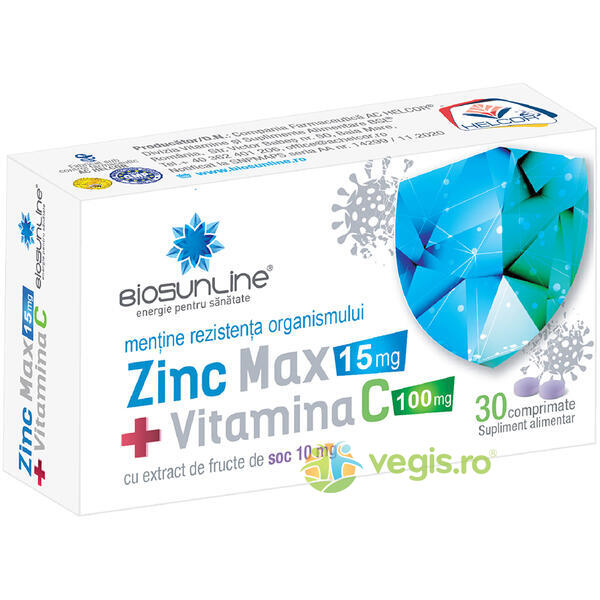 Zinc MAX + Vitamina C 30cpr, BIOSUNLINE, Vitamina C, 1, Vegis.ro