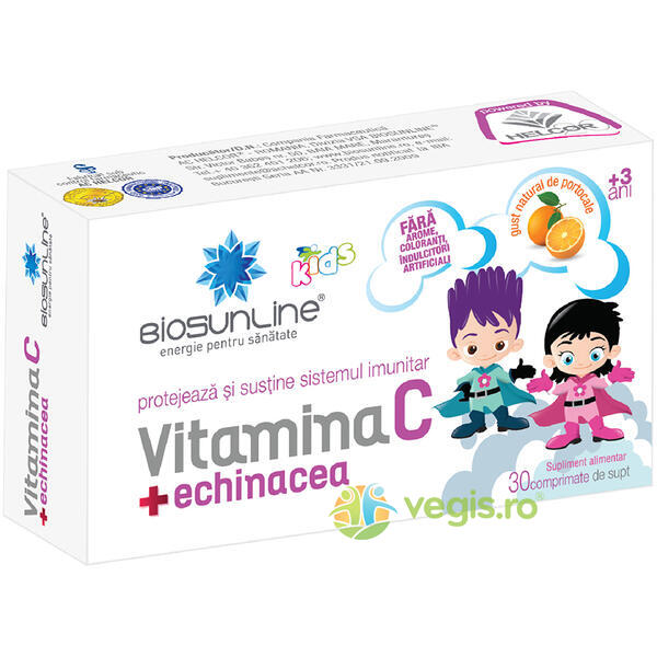 Vitamina C cu Echinacea pentru Copii 30cpr, BIOSUNLINE, Suplimente pentru copii, 1, Vegis.ro