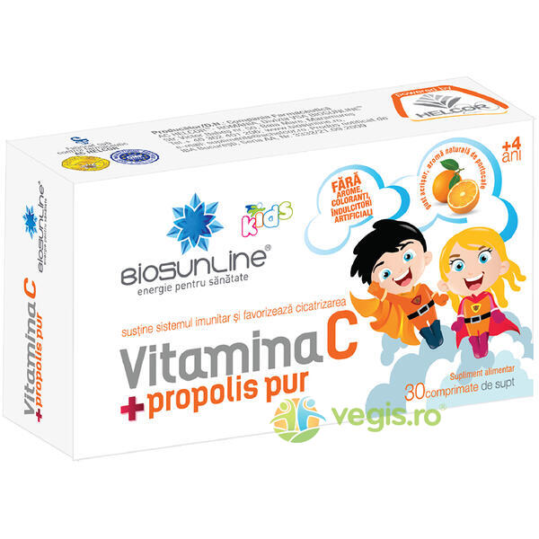 Vitamina C cu Propolis Pur pentru Copii 30cpr, BIOSUNLINE, Suplimente pentru copii, 1, Vegis.ro