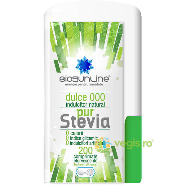 Pur Stevia - Indulcitor Natural 200cpr, BIOSUNLINE, Indulcitori naturali, 1, Vegis.ro
