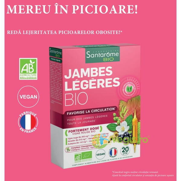 Jambes Legeres BIO (Picioare Usoare) Ecologic/Bio 20fiole, SANTAROME, Fiole, 6, Vegis.ro