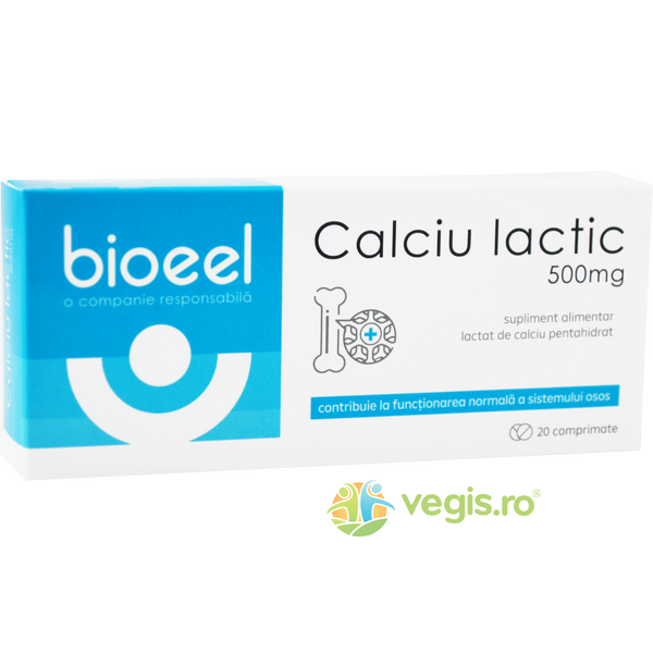 Calciu Lactic 500mg 20cpr, BIOEEL, Vitamine, Minerale & Multivitamine, 1, Vegis.ro