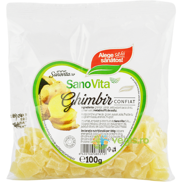 Ghimbir Confiat 100g, SANOVITA, Fructe uscate, 1, Vegis.ro