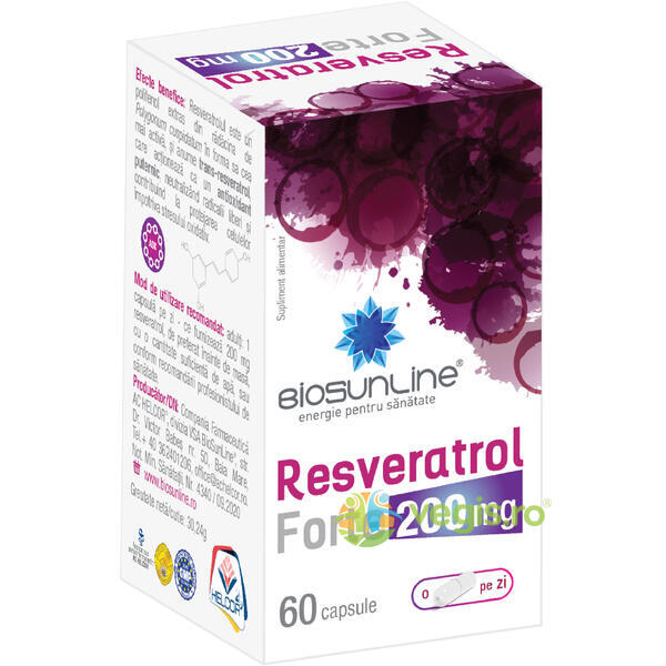 Resveratrol Forte 200mg 60cps, BIOSUNLINE, Capsule, Comprimate, 1, Vegis.ro