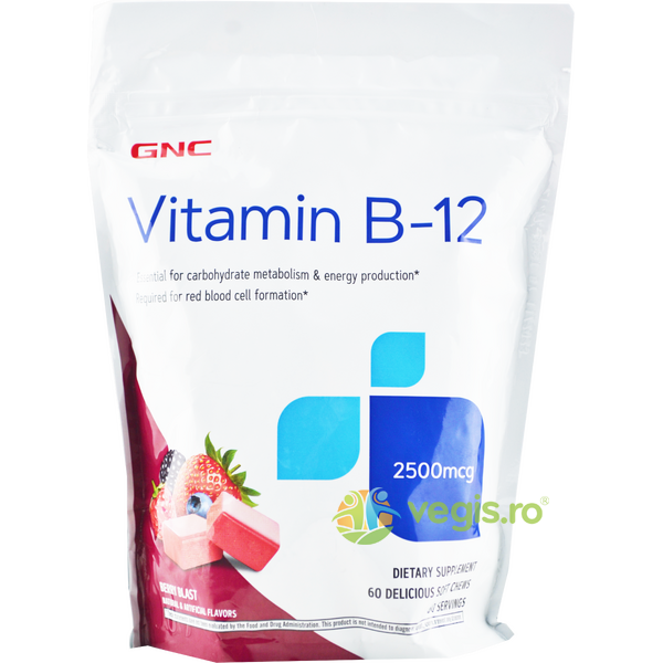 Vitamina B12 (Caramele cu Aroma de Fructe de Padure) 2500mcg 60buc, GNC, Vitamine, Minerale & Multivitamine, 1, Vegis.ro