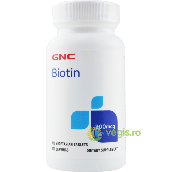 Biotin (Biotina) 300mcg 100tb, GNC, Capsule, Comprimate, 1, Vegis.ro