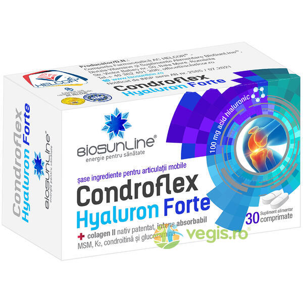 Condroflex Hyaluron Forte cu MSM, Colagen II si Vitamina K2 30cpr, BIOSUNLINE, Capsule, Comprimate, 1, Vegis.ro