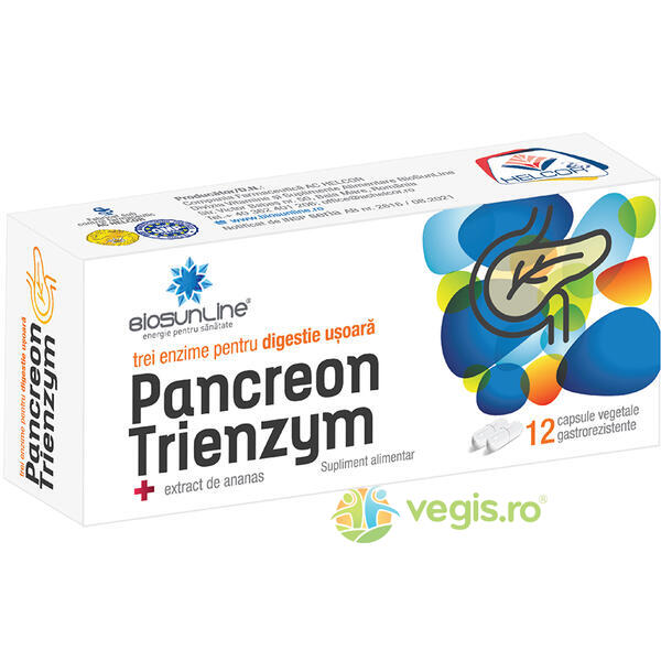 Pancreon Trienzym 12cps vegetale, BIOSUNLINE, Capsule, Comprimate, 1, Vegis.ro