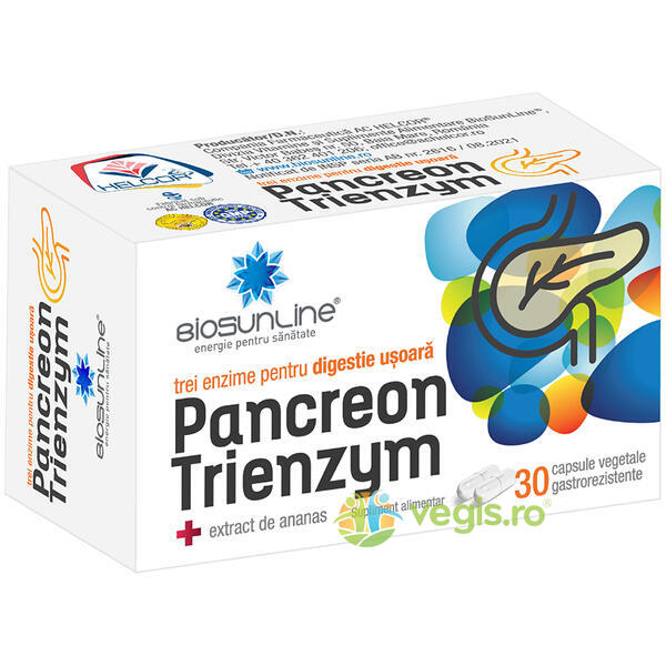 Pancreon Trienzym 30cps vegetale, BIOSUNLINE, Capsule, Comprimate, 1, Vegis.ro