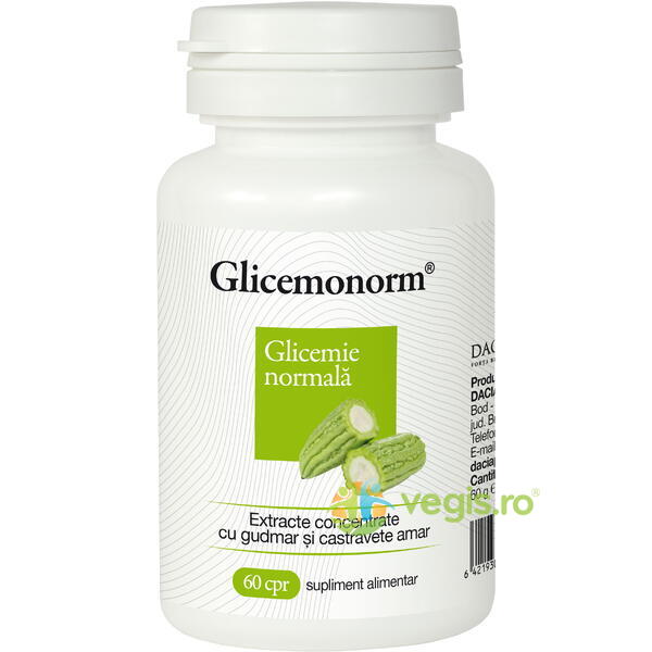 Glicemonorm (cu Gudmar si Castravete Amar) 60cpr, DACIA PLANT, Capsule, Comprimate, 1, Vegis.ro