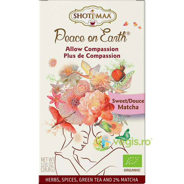 Ceai cu Matcha Dulce Peace on Earth Allow Compassion Ecologic/Bio 16dz, SHOTIMAA, Ceaiuri doze, 1, Vegis.ro