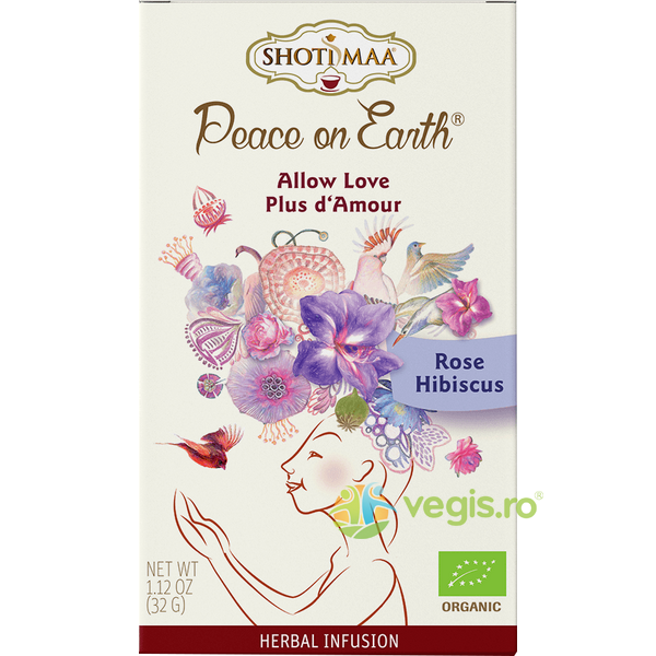 Ceai cu Trandafir si Hibiscus Peace on Earth Allow Love Ecologic/Bio 16dz, SHOTIMAA, Ceaiuri doze, 1, Vegis.ro