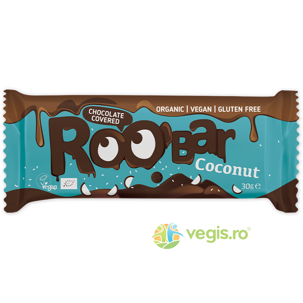 Baton cu Cocos Invelit in Ciocolata fara Gluten Ecologic/Bio 30g, ROOBAR, Dulciuri & Indulcitori Naturali, 1, Vegis.ro
