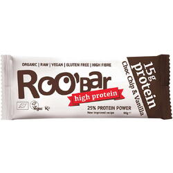 Baton Proteic cu Fulgi de Ciocolata si Vanilie Raw fara Gluten Ecologic/Bio 60g ROOBAR
