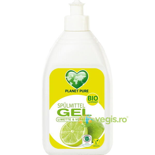 Detergent Gel de Vase cu Lime si Verbina Ecologic/Bio 500ml, PLANET PURE, Detergent Vase, 1, Vegis.ro