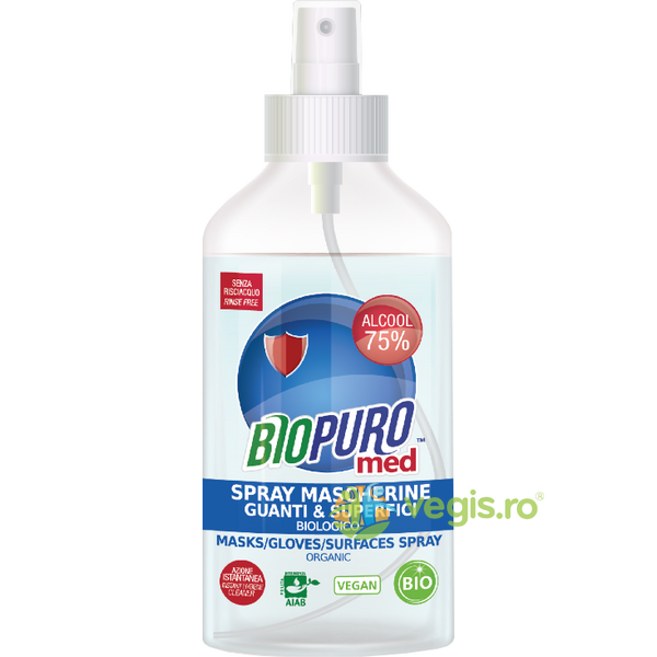 Spray Igienizant pentru Masca, Manusi si Suprafete Ecologic/Bio 250ml, BIOPURO, Produse auxiliare, 1, Vegis.ro