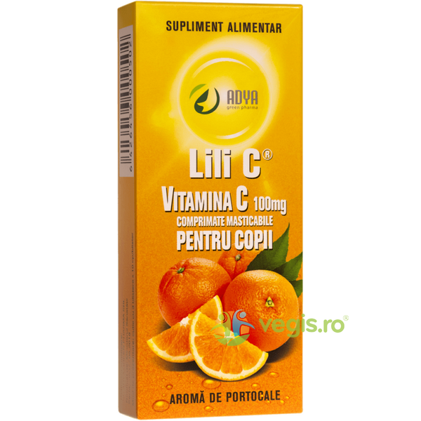 Vitamina C cu Aroma de Portocale pentru Copii 100mg 30cpr, ADYA GREEN PHARMA, Vitamina C, 1, Vegis.ro