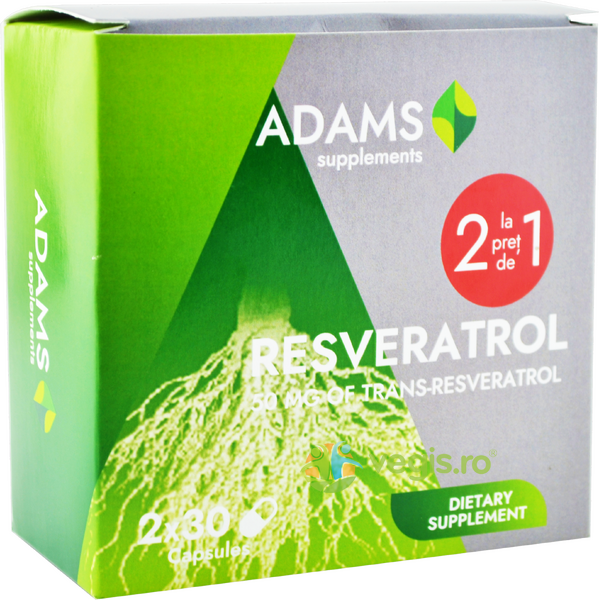 Pachet Resveratrol 50mg 30cps+30cps, ADAMS VISION, Capsule, Comprimate, 1, Vegis.ro