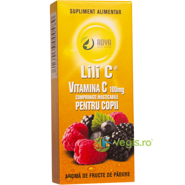 Vitamina C cu Aroma de Fructe de Padure pentru Copii 100mg 30cpr, ADYA GREEN PHARMA, Vitamina C, 1, Vegis.ro