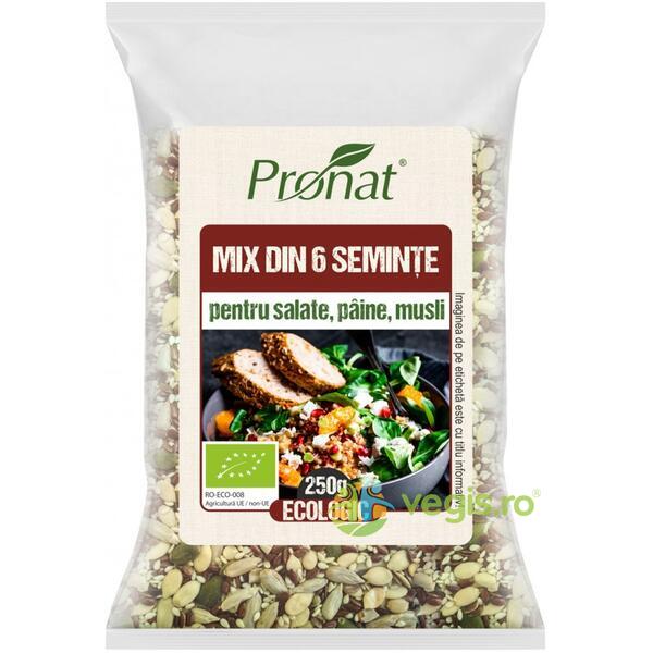 Mix din 6 Seminte pentru Salate, Paine, Musli Ecologic/Bio 250g, PRONAT, Nuci, Seminte, 1, Vegis.ro
