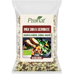 Mix din 6 Seminte pentru Salate, Paine, Musli Ecologic/Bio 250g PRONAT
