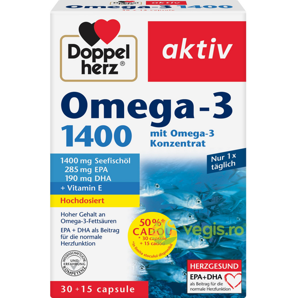 Omega 3 1400mg Aktiv 30cps+15cps, DOPPEL HERZ, Capsule, Comprimate, 1, Vegis.ro
