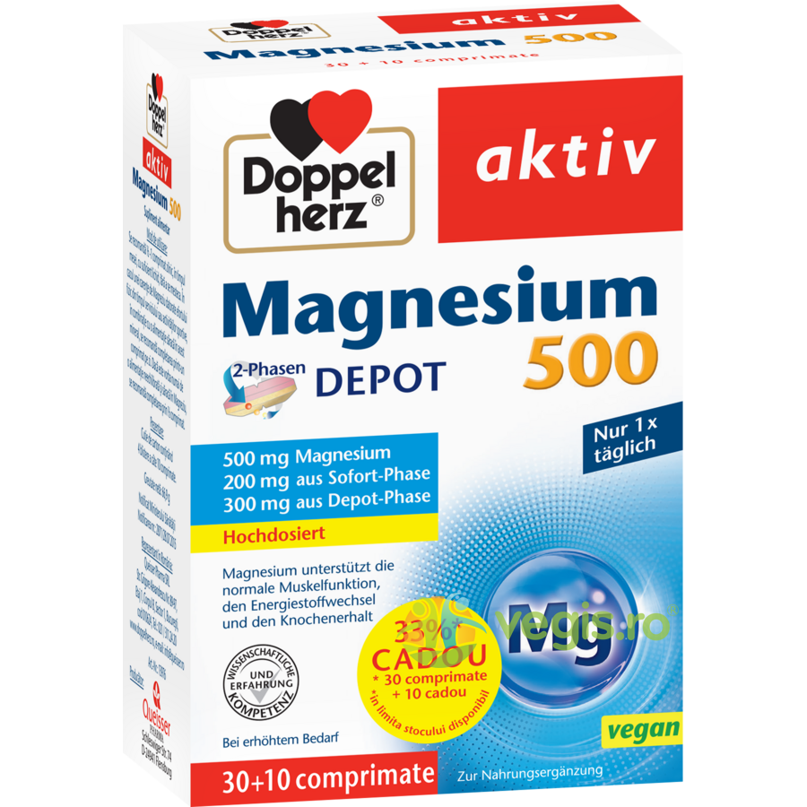 Magneziu 500 Depot Aktiv 30tb+10tb 30tb+10tb Capsule, Comprimate