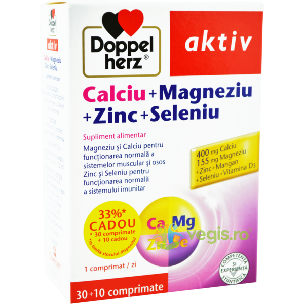Calciu + Magneziu + Zinc + Seleniu Aktiv 30cpr+10cpr, DOPPEL HERZ, Vitamine, Minerale & Multivitamine, 1, Vegis.ro