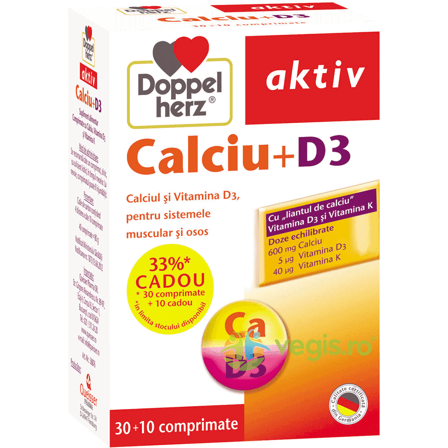 Calciu + Vitamina D3 Aktiv 30cpr+10cpr