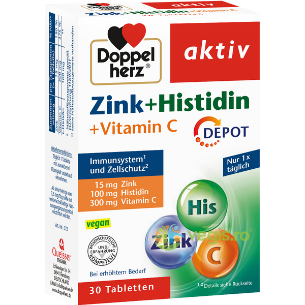 Zinc + Histidina + Vitamina C Depot Aktiv 30tb, DOPPEL HERZ, Vitamine, Minerale & Multivitamine, 1, Vegis.ro