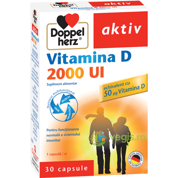 Vitamina D 2000UI Aktiv 30cps, DOPPEL HERZ, Vitamine, Minerale & Multivitamine, 1, Vegis.ro
