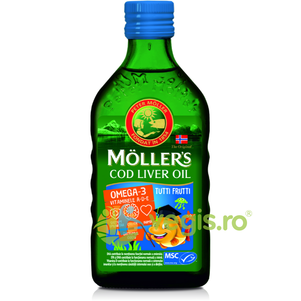 Cod Liver Oil Omega-3 cu Aroma de Tutti Frutti 250ml 250ml Suplimente