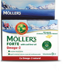 Cod Liver Oil Omega-3 Forte (Ulei din Ficat de Cod) 150cps MOLLERS