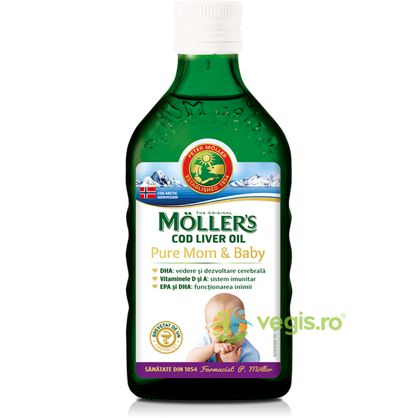 Cod Liver Oil Omega-3 Pure Mom&Baby 250ml, MOLLERS, Suplimente Lichide, 1, Vegis.ro