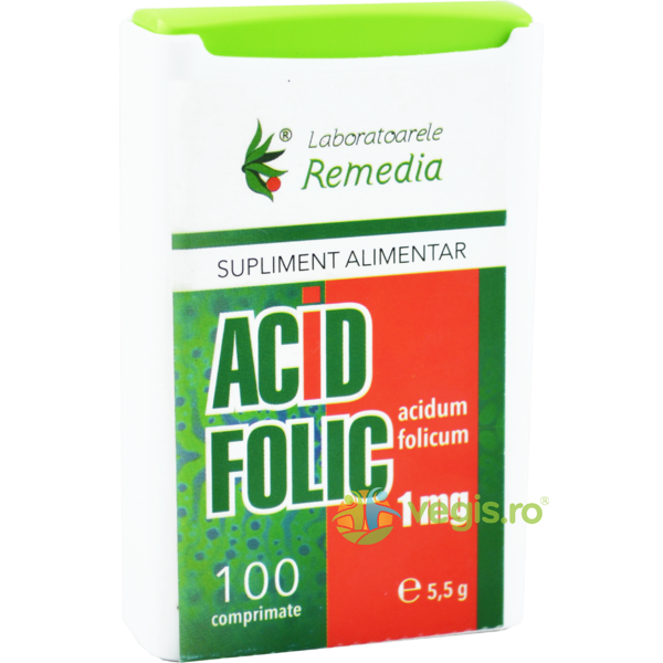 Acid Folic 1mg 100cpr, REMEDIA, Produse pe baza de acid folic, 1, Vegis.ro