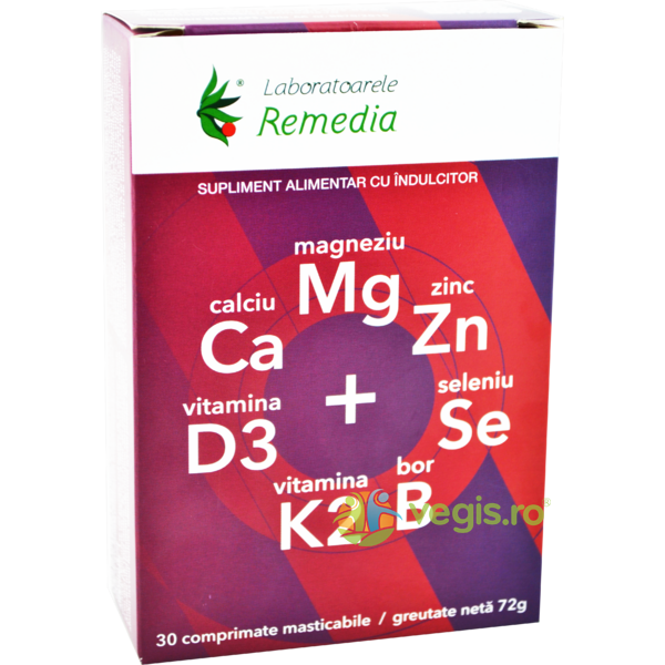 Ca + Mg + Zn +D3 + Seleniu 30cpr masticabile, REMEDIA, Capsule, Comprimate, 1, Vegis.ro