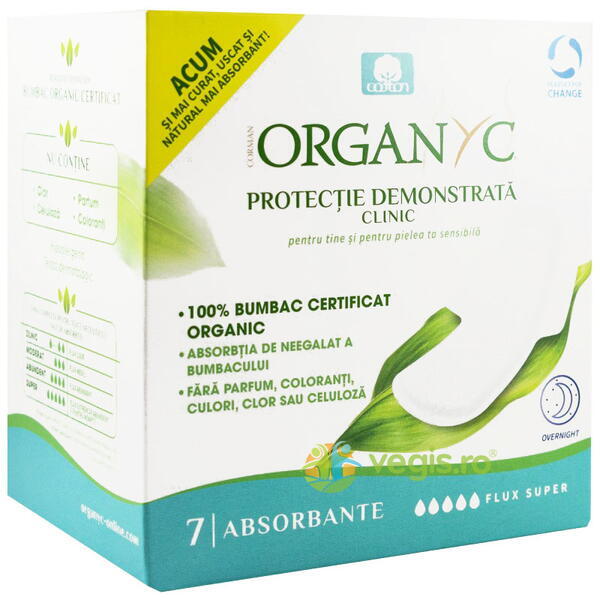 Absorbante Intime din Bumbac Organic SuperFlow 7 buc, CORMAN ORGANYC, Ingrijire & Igiena Intima, 1, Vegis.ro