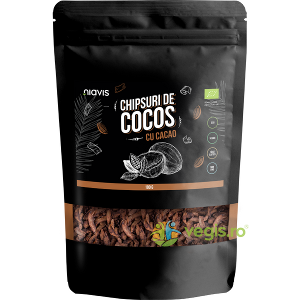 Chipsuri de Cocos cu Cacao Ecologice/Bio 100g, NIAVIS, Produse din Nuca de Cocos, 1, Vegis.ro