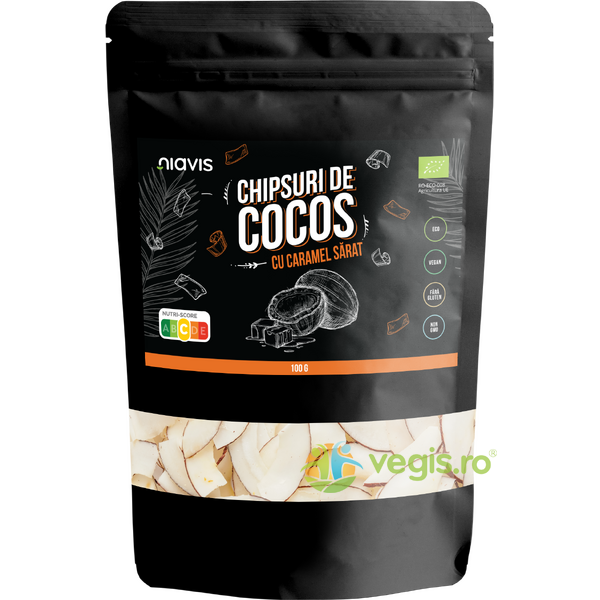 Chipsuri de Cocos cu Caramel Sarat Ecologice/Bio 100g, NIAVIS, Produse din Nuca de Cocos, 1, Vegis.ro