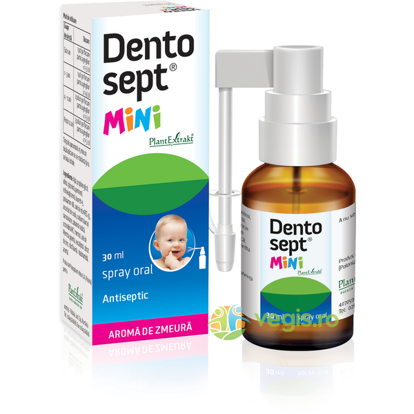 Dentosept Mini Spray Oral Antiseptic cu Aroma de Zmeura pentru Copii 30ml, PLANTEXTRAKT, Igiena bucala, 1, Vegis.ro