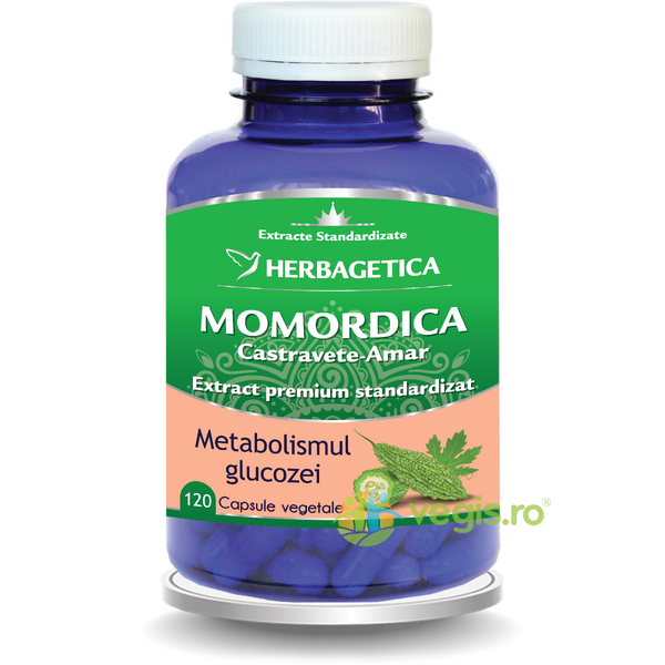 Momordica Extract de Castravete Amar 120cps, HERBAGETICA, Remedii Capsule, Comprimate, 1, Vegis.ro