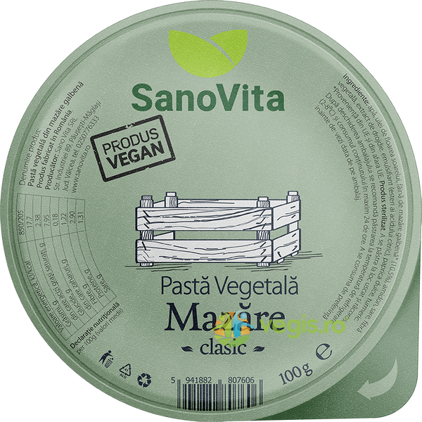 Pasta Vegetala din Mazare Galbena 100g, SANOVITA, Creme tartinabile, 1, Vegis.ro