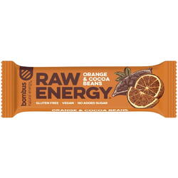 Baton Proteic cu Portocale si Boabe de Cacao fara Gluten Raw Energy 50g BOMBUS