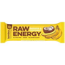 Baton Proteic cu Banane si Nuca de Cocos fara Gluten Raw Energy 50g BOMBUS