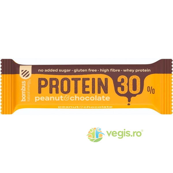 Baton Proteic cu Arahide si Ciocolata fara Gluten 30% Proteine 50g, BOMBUS, Batoane Proteice, 1, Vegis.ro