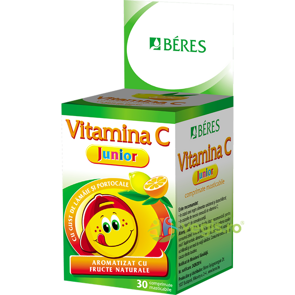 Vitamina C cu Aroma de Lamaie si Portocale Junior 30cpr, BERES, Capsule, Comprimate, 1, Vegis.ro