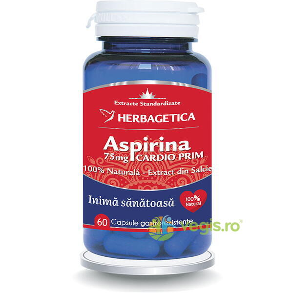 Aspirina Naturala Cardio Prim 60cps, HERBAGETICA, Remedii Capsule, Comprimate, 1, Vegis.ro