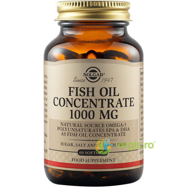 Fish Oil Concentrate (Ulei de Peste Concentrat) 1000mg 60cps moi, SOLGAR, Capsule, Comprimate, 1, Vegis.ro
